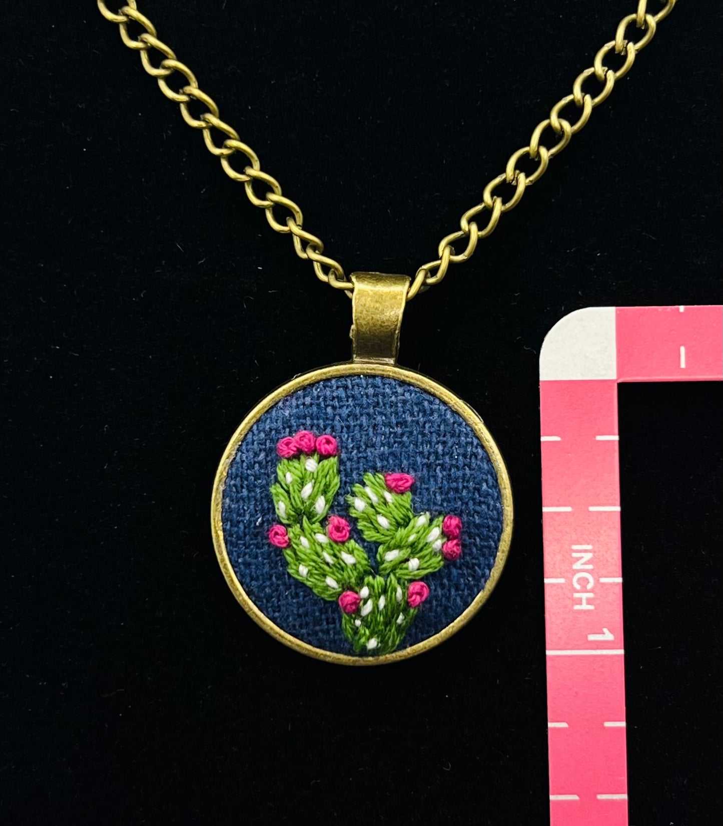 Prickly Pear Cactus Embroidered Pendant