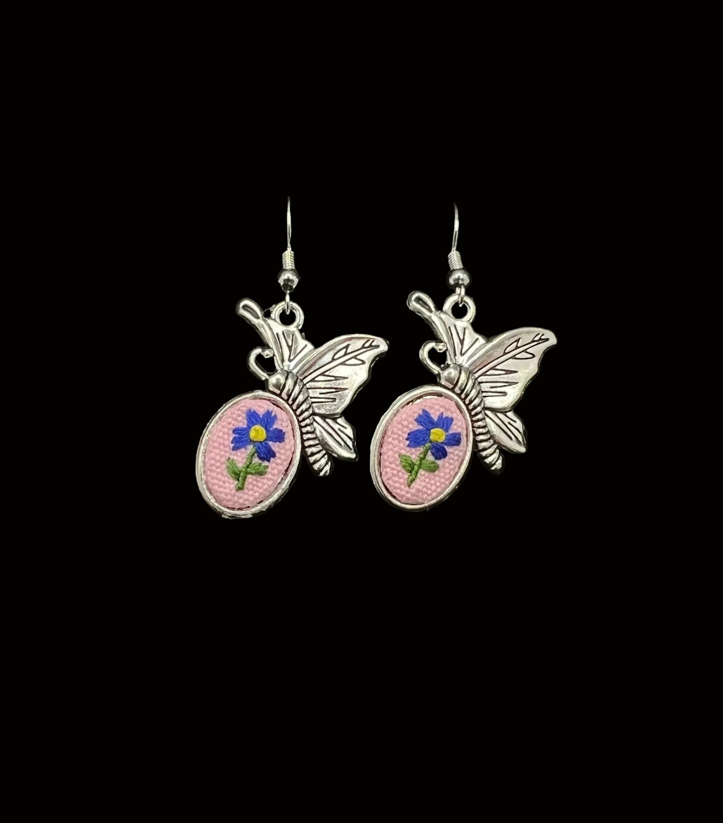 Embroidered Butterfly Flower Earrings