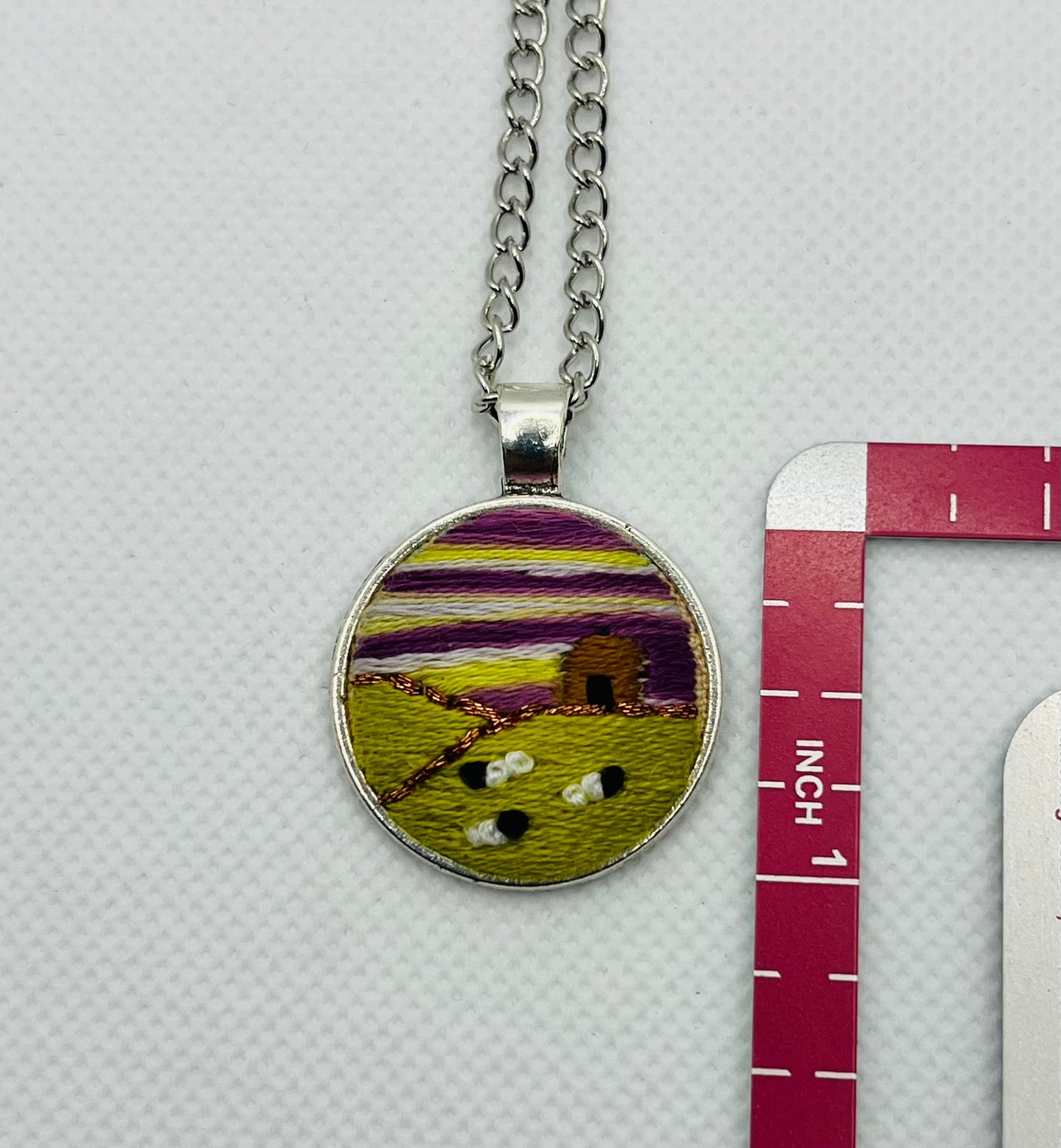 Embroidered Navajo Landscape Pendant