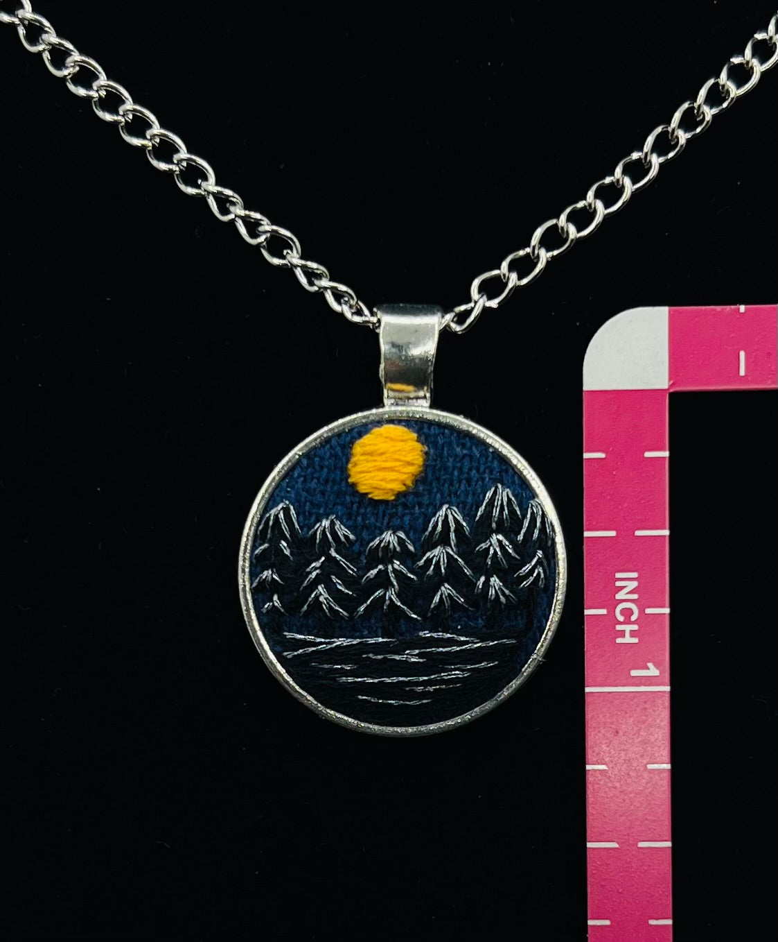 Night Forest Embroidered Pendant