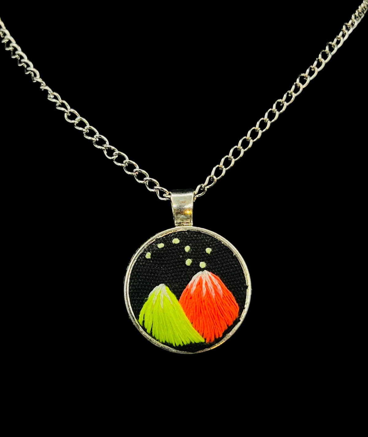 Neon Mountain & Big Dipper Embroidered Silver Pendant