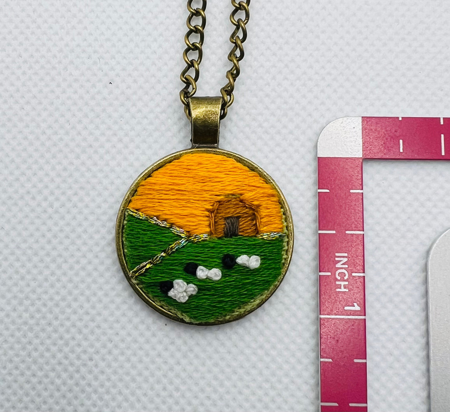 Embroidered Navajo Landscape Pendant