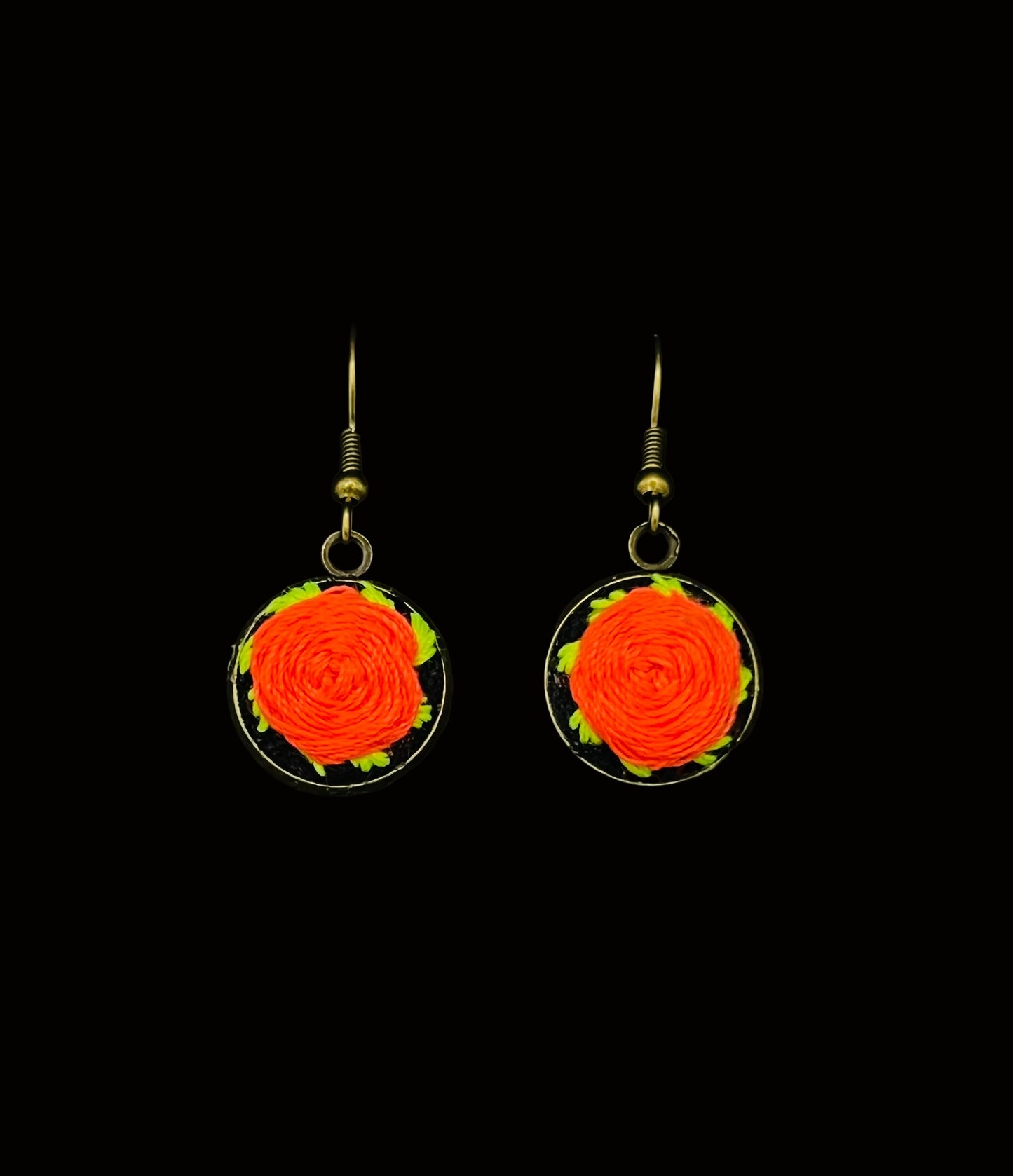 Embroidered Neon Peony Earrings