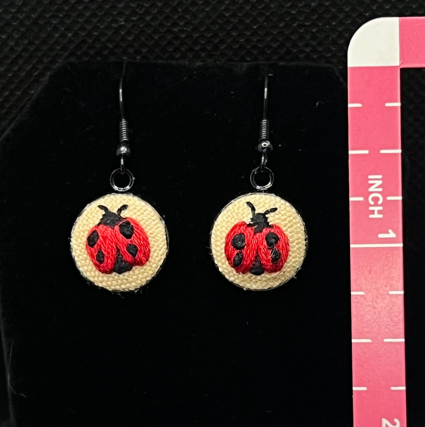 Embroidered Ladybug Earrings