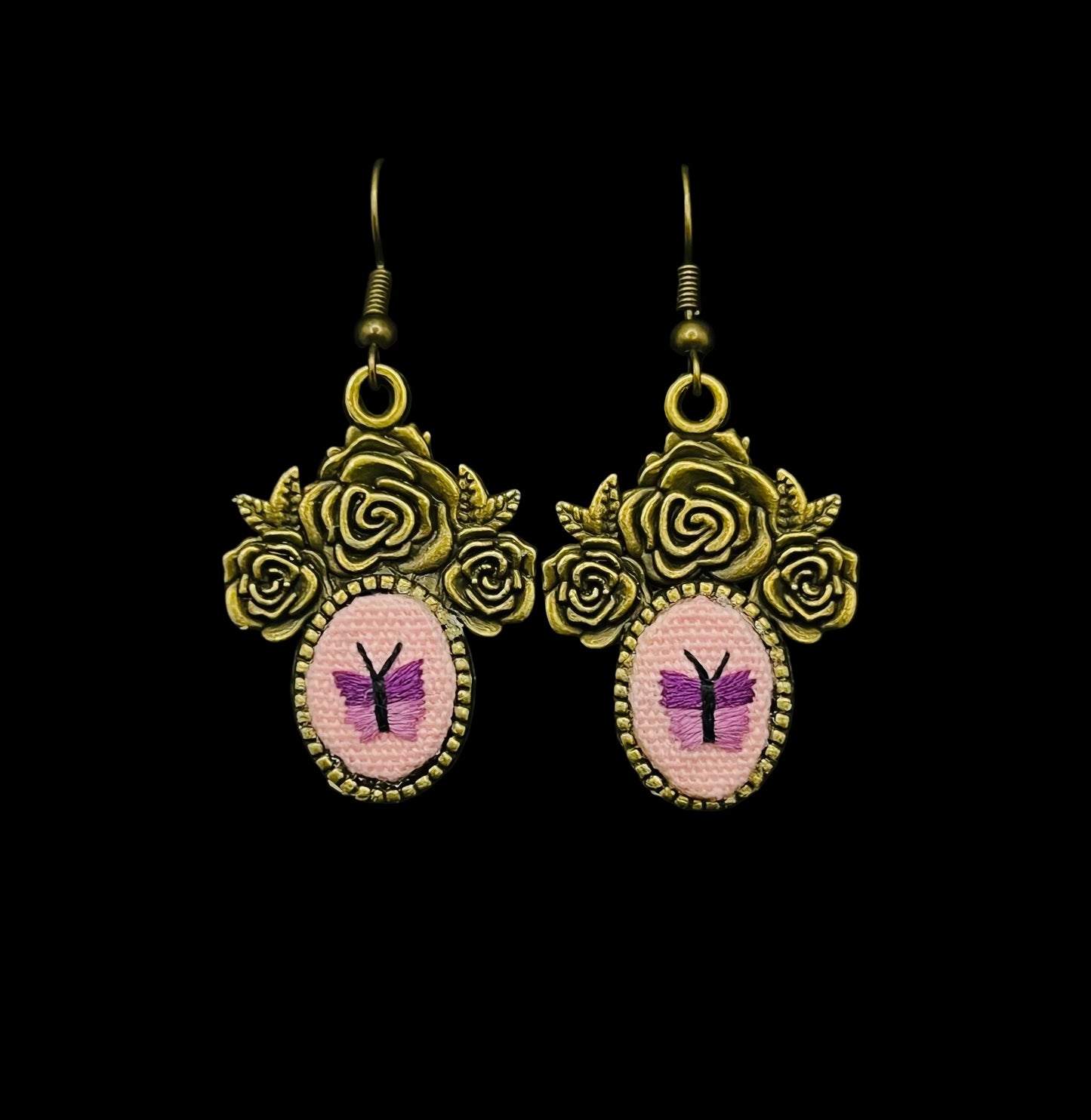 Embroidered Butterfly Bronze Earrings