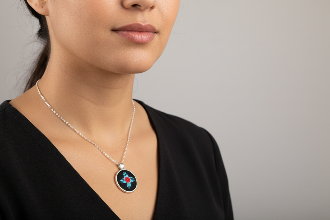 Zia Symbol Embroidered Pendants