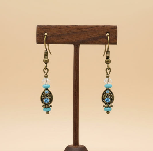 Bronze AB Crystal Rain Drop Earrings