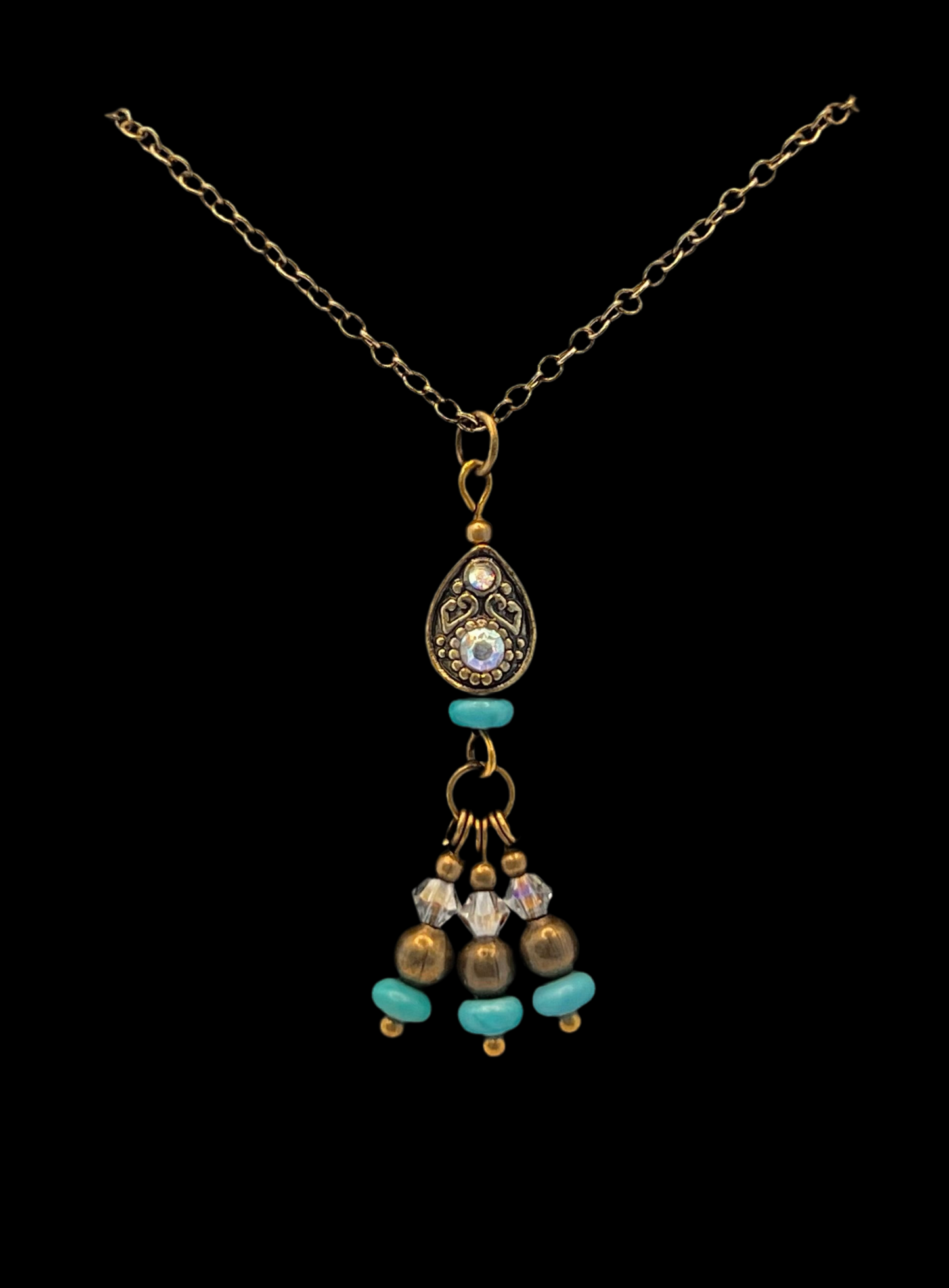 Teardrop Crystal Glass Cluster Pendant Necklace