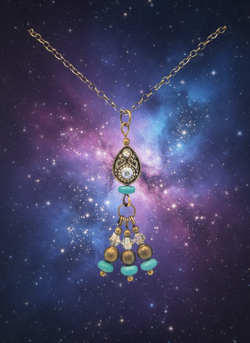 Teardrop Crystal Glass Cluster Pendant Necklace