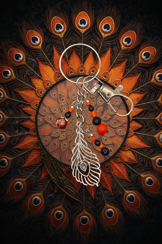 Orange and Black Beauty Peacock Key Chain w/ Lobster Clasp