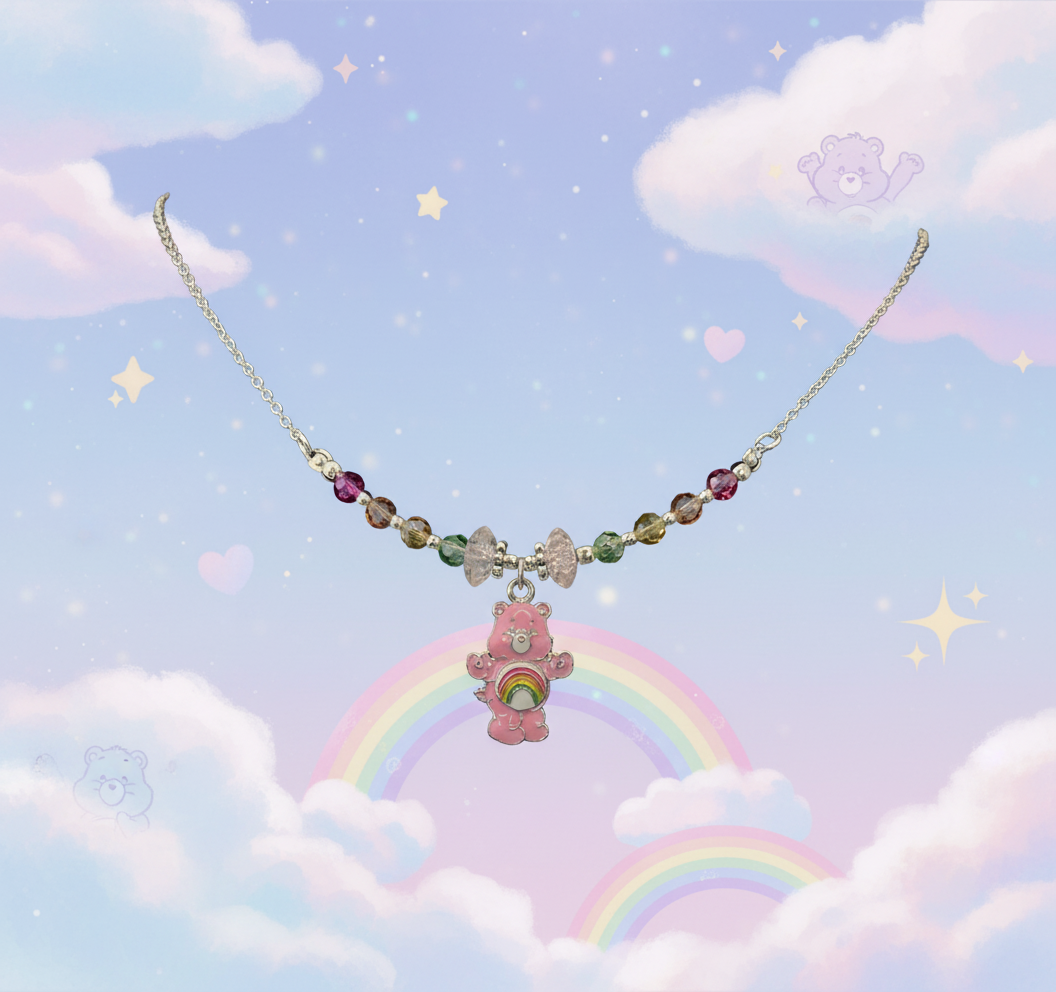 Cheer Care Bear Beaded Wire Chain Necklace