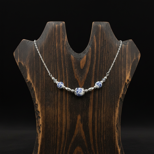 Blue Porcelain Beaded Wire Chain Necklace