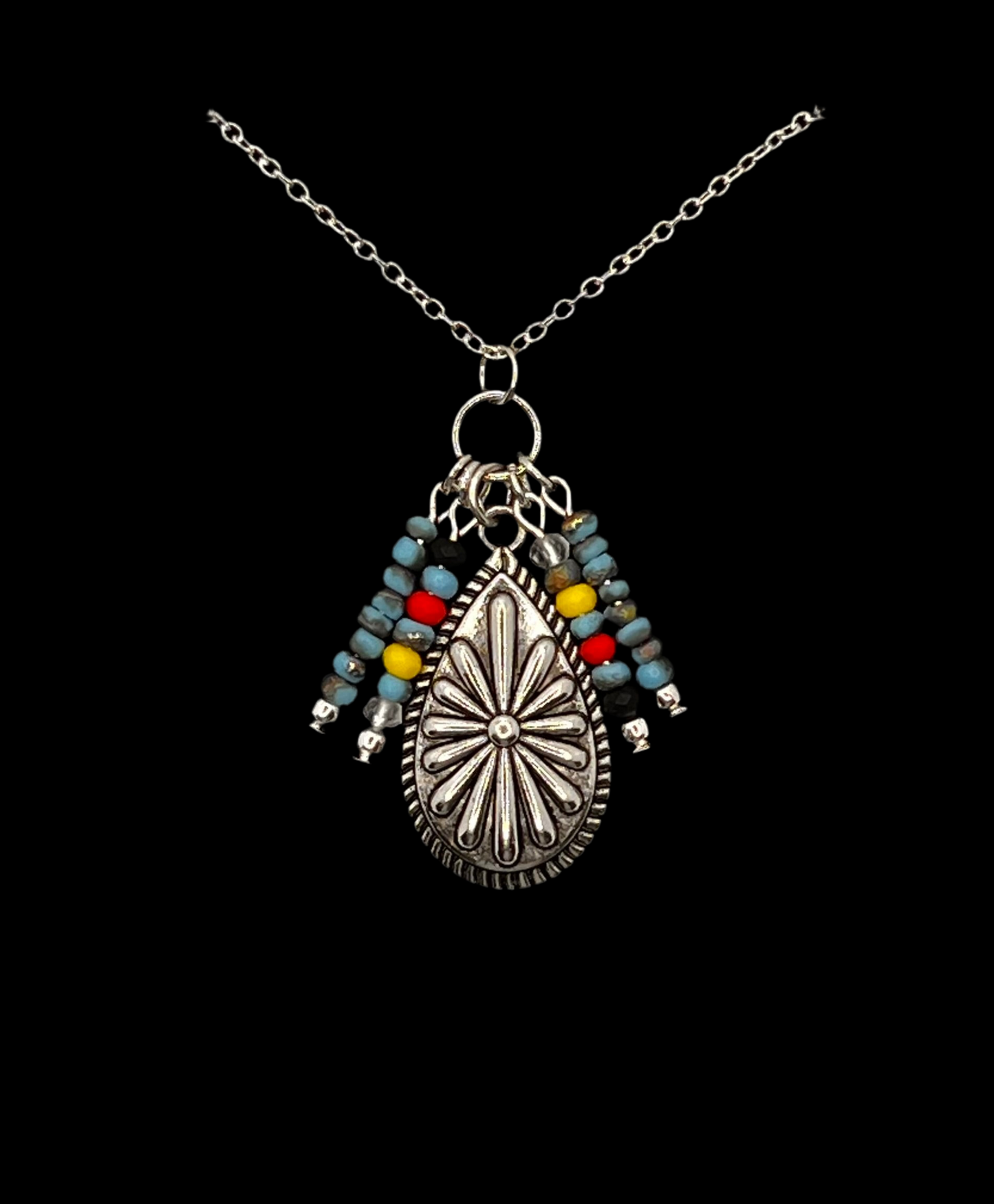 Teardrop Concho Multicolored Cluster Necklace