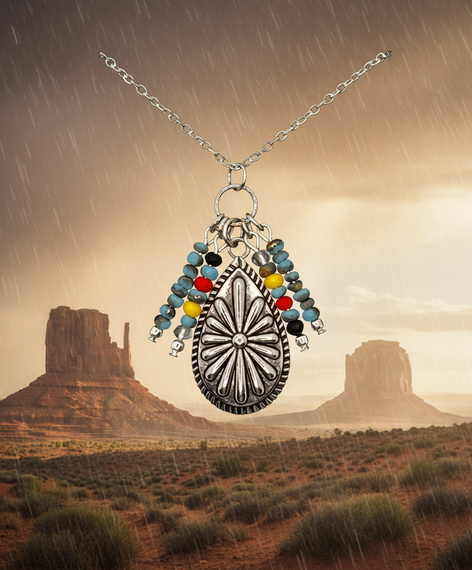 Teardrop Concho Multicolored Cluster Necklace