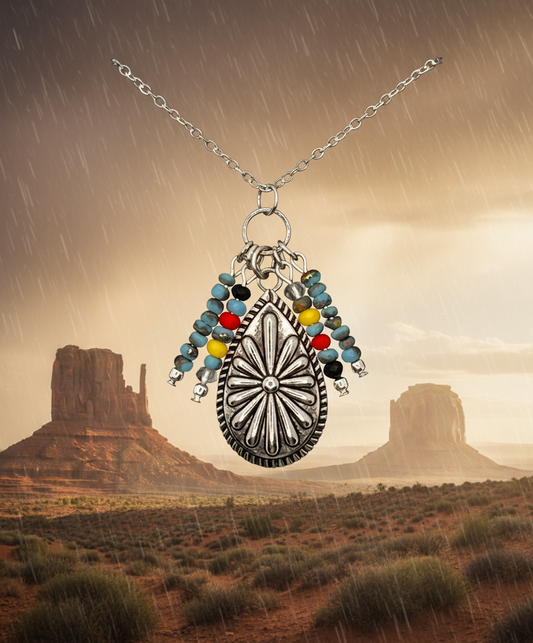 Teardrop Concho Multicolored Cluster Necklace