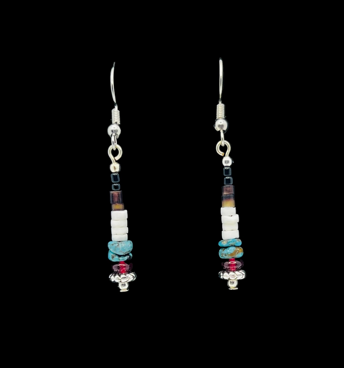 Garnet, Turquoise & White/Brown Heishi Shell Earrings