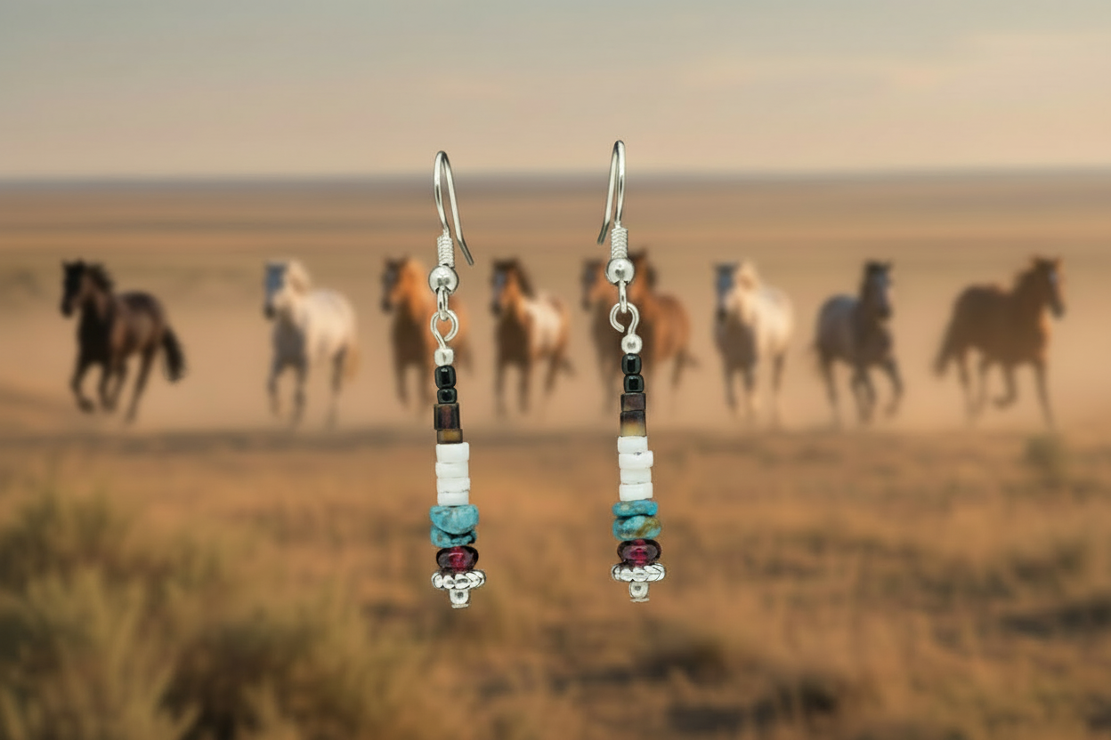 Garnet, Turquoise & White/Brown Heishi Shell Earrings