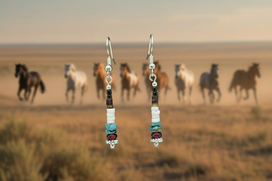 Garnet, Turquoise & White/Brown Heishi Shell Earrings