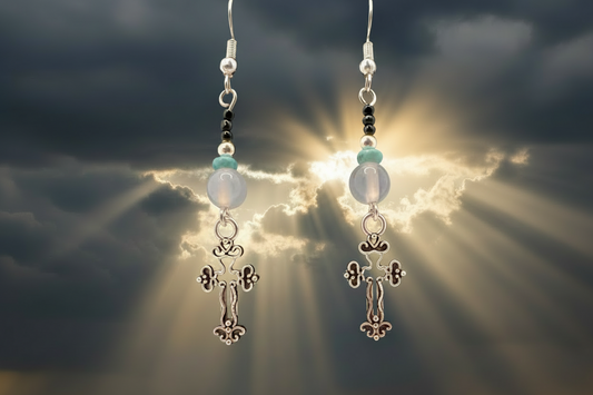 Turquoise & White Quartz Cross Earrings