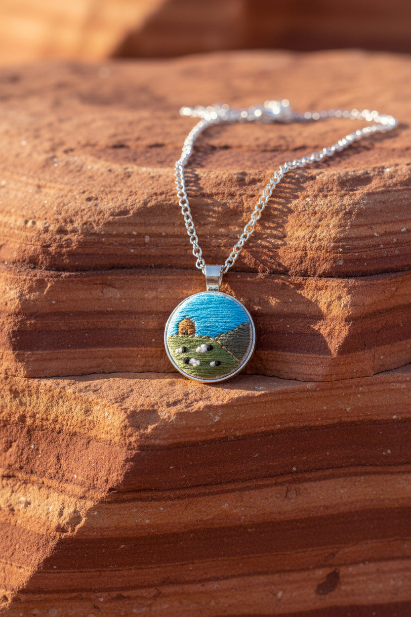 Embroidered Navajo Landscape Pendant