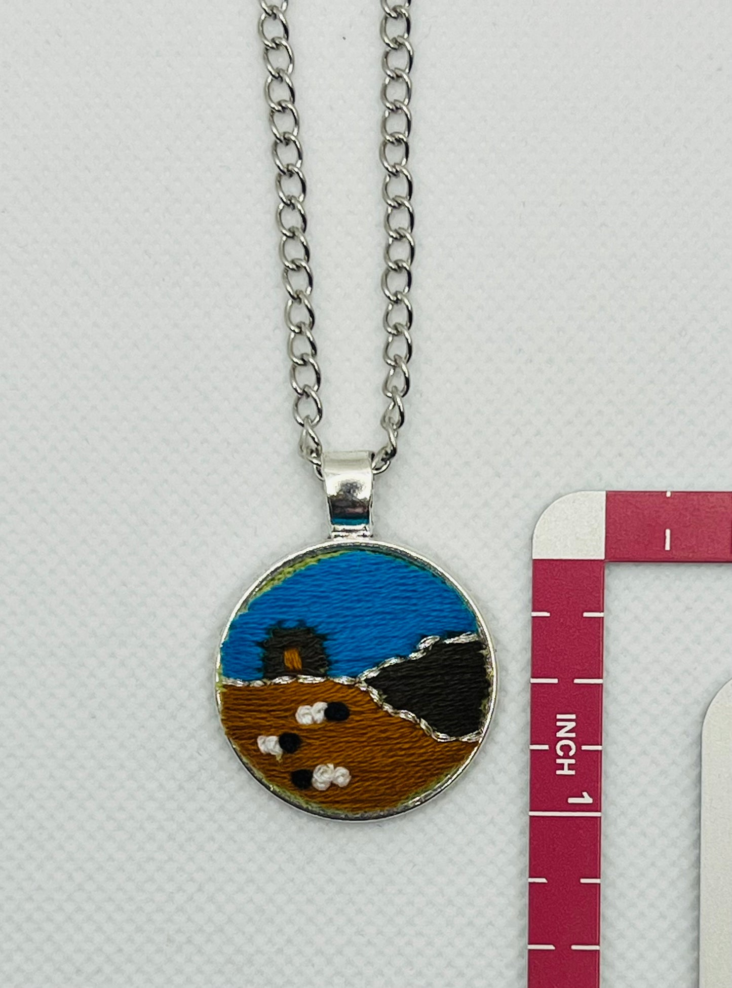 Embroidered Navajo Landscape Pendant