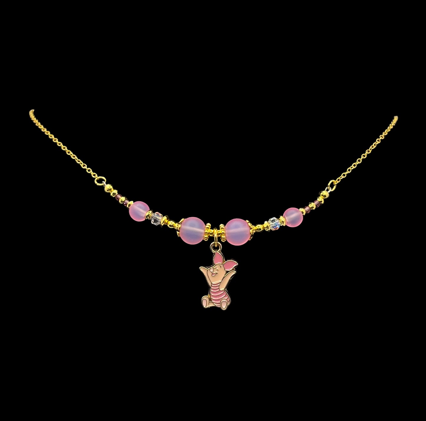 Piglet Themed Beaded Wire Chain Necklace