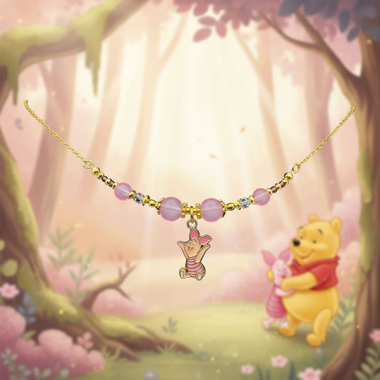 Piglet Themed Beaded Wire Chain Necklace