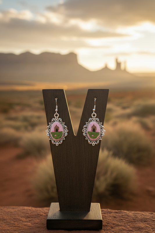 Embroidered Navajo Landscape Earrings