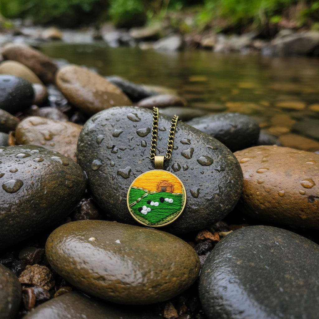 Embroidered Navajo Landscape Pendant