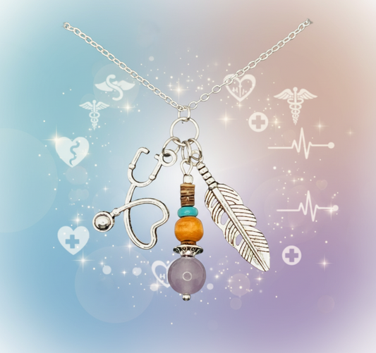 Stethoscope & Feather Cluster Necklace