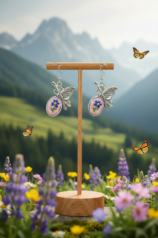 Embroidered Butterfly Flower Earrings