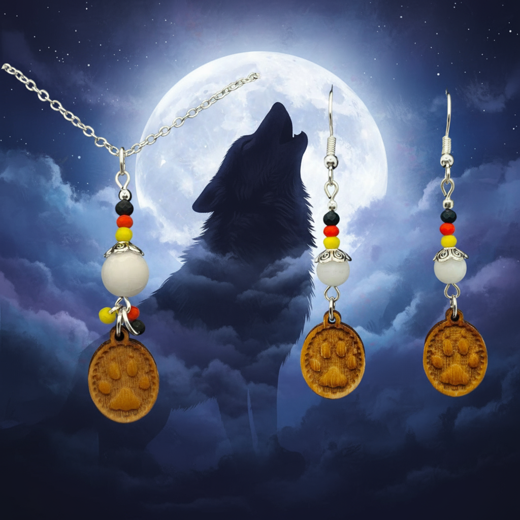 Luna Wolf Necklace & Earrings Set