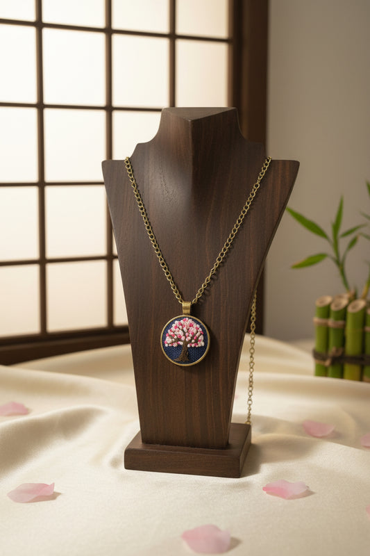 Cherry Blossom Bronze Embroidered Pendant