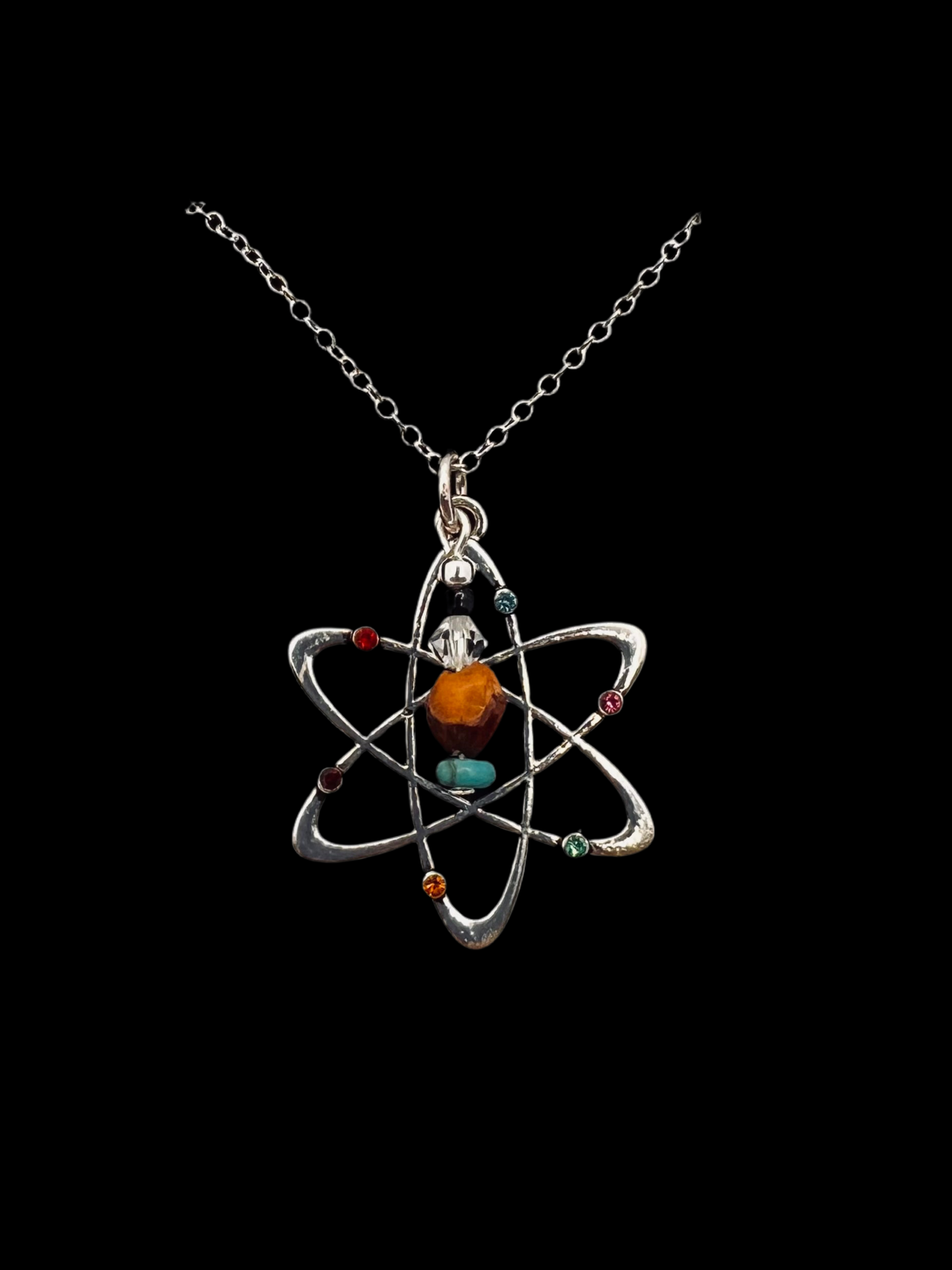 Turquoise, Juniper Ghost Bead & Atom Pendant Necklace