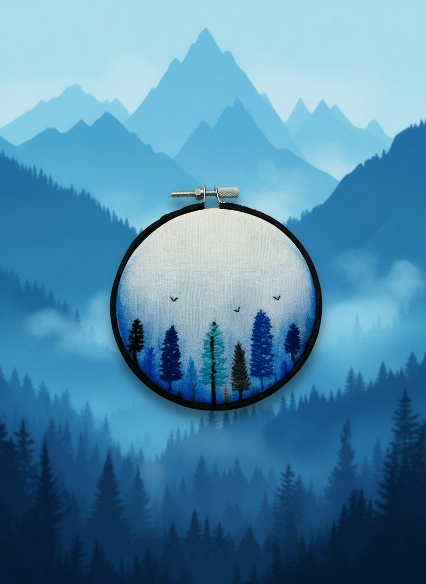 Enchanted Blue Forest Watercolor Embroidery