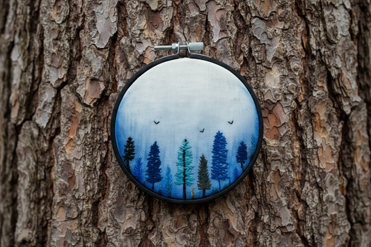 Enchanted Blue Forest Watercolor Embroidery
