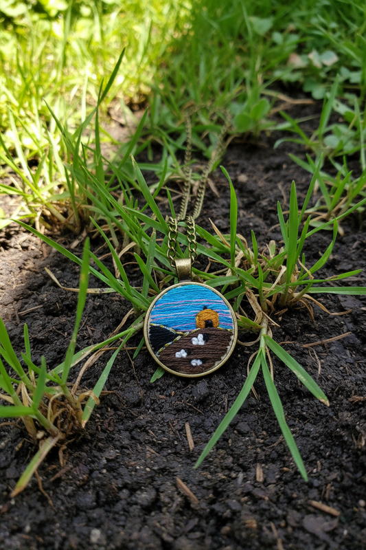 Embroidered Navajo Landscape Pendant