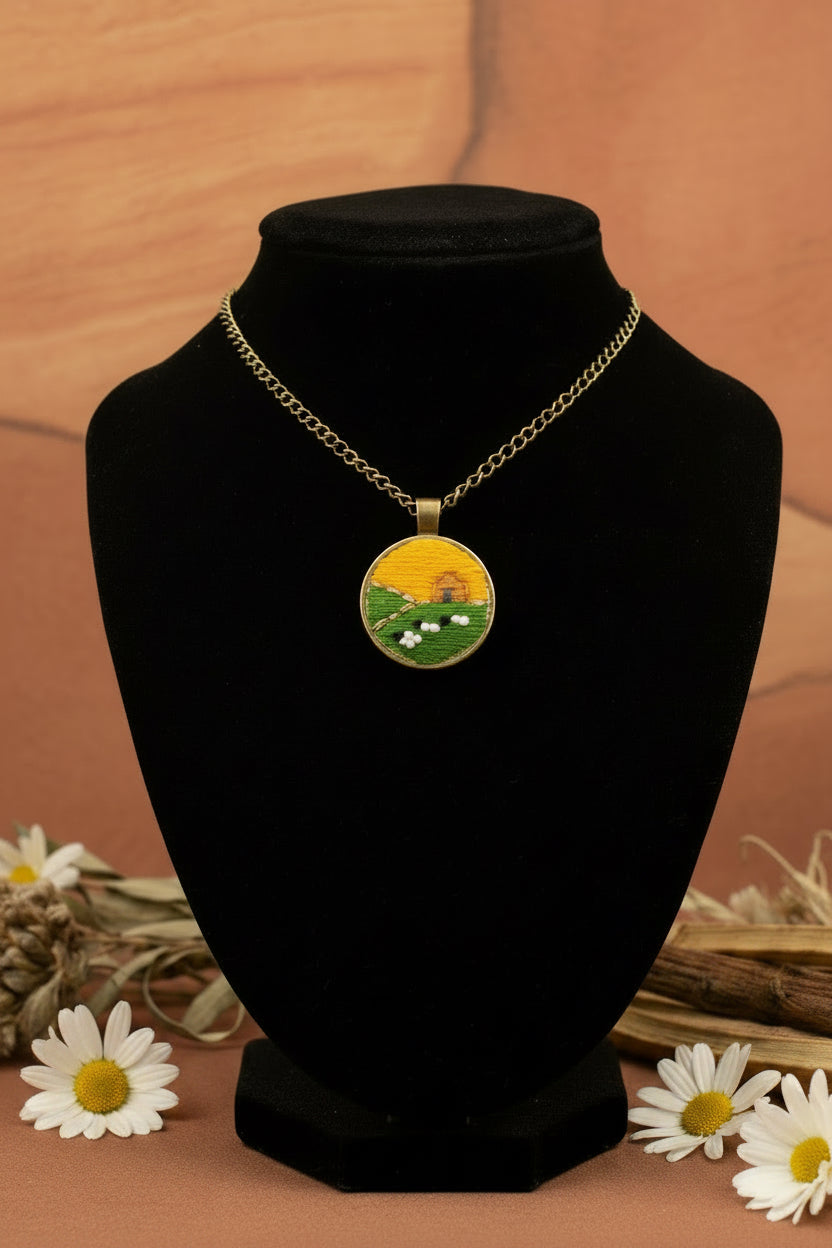 Embroidered Navajo Landscape Pendant