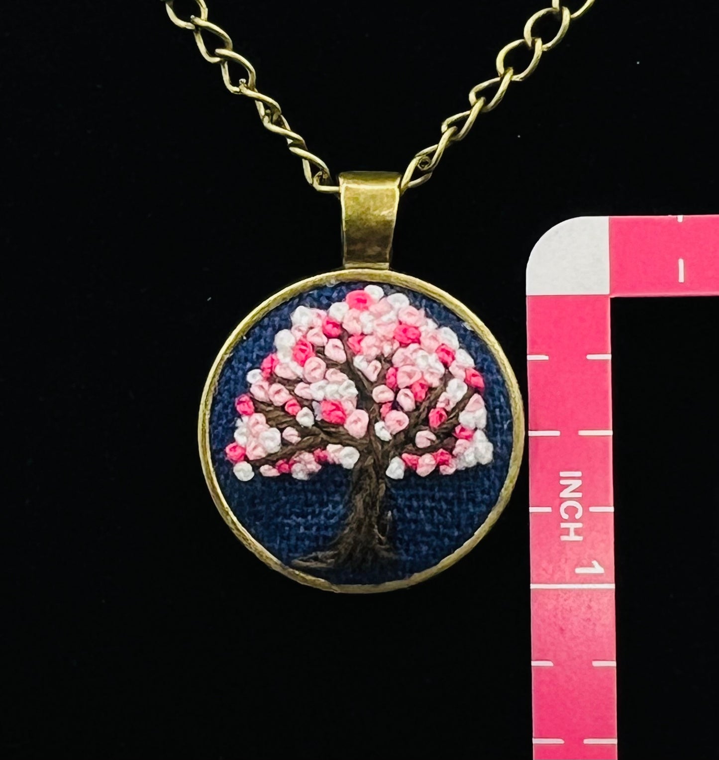 Cherry Blossom Bronze Embroidered Pendant