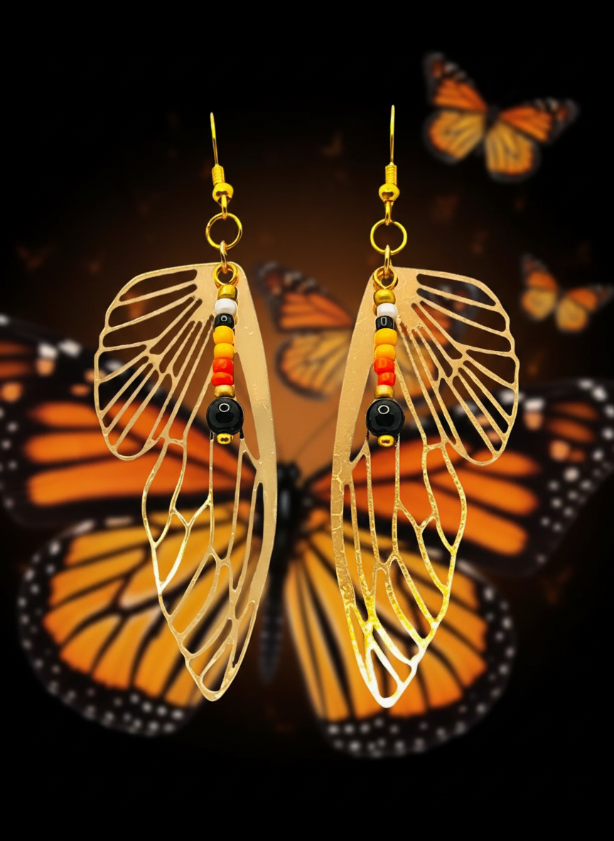 Gold Monarch Butterfly Wing Earrings