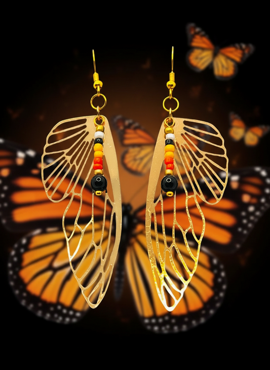 Gold Monarch Butterfly Wing Earrings