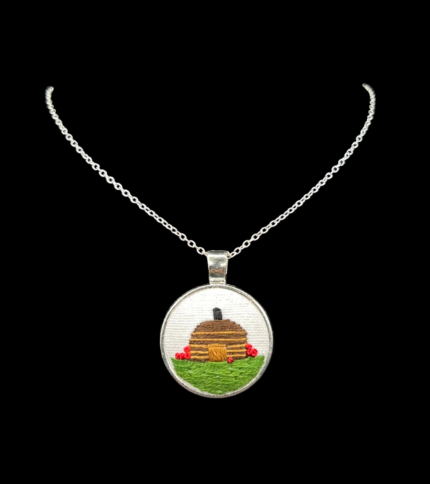 Navajo Hogan Red Flower Pendant