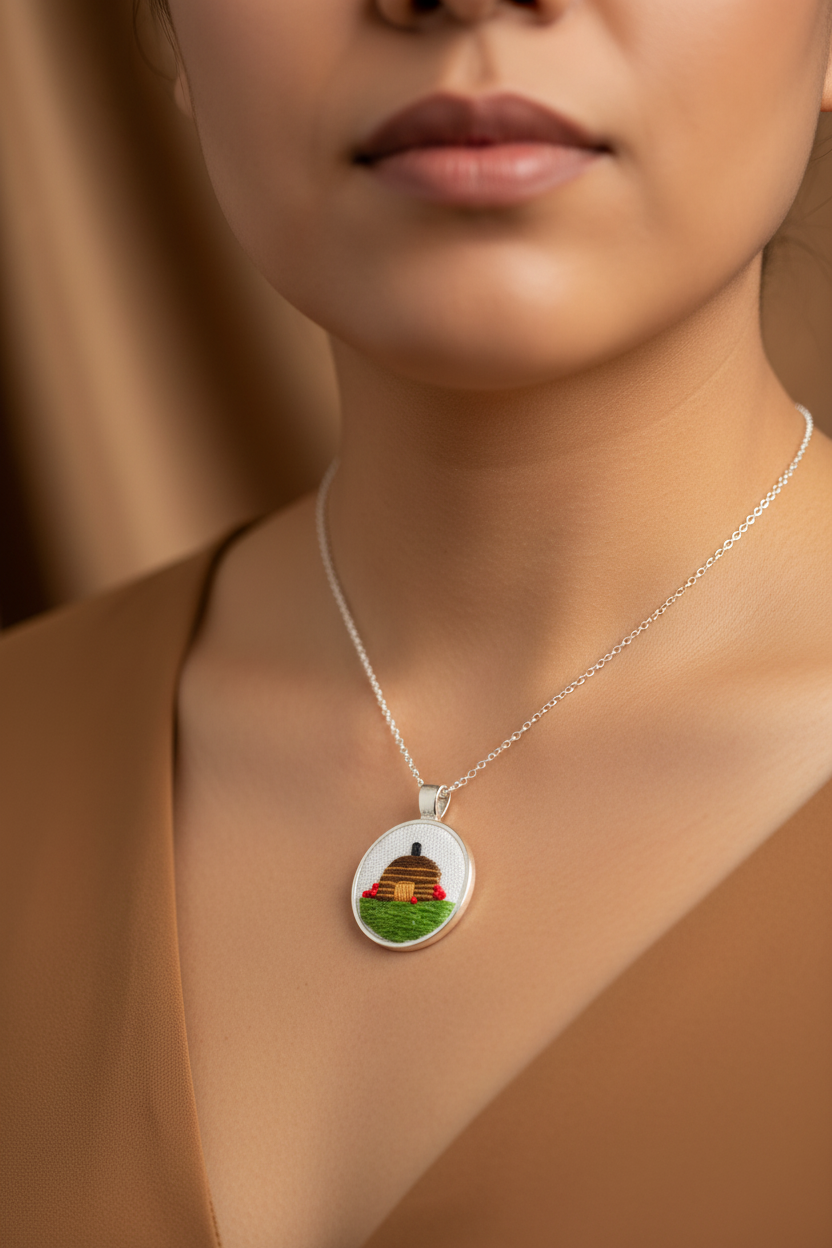 Navajo Hogan Red Flower Pendant