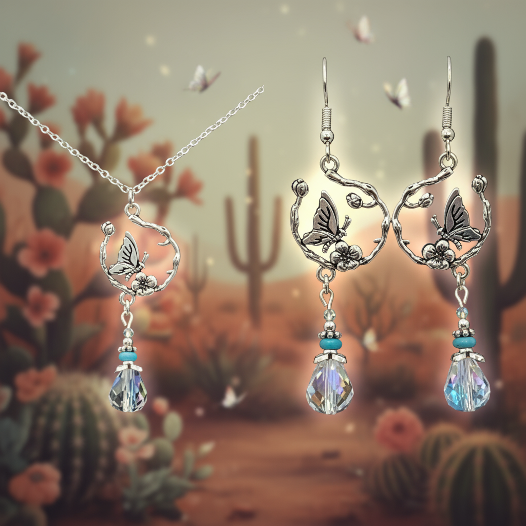 Southwest Butterfly Necklace & Earrings Set