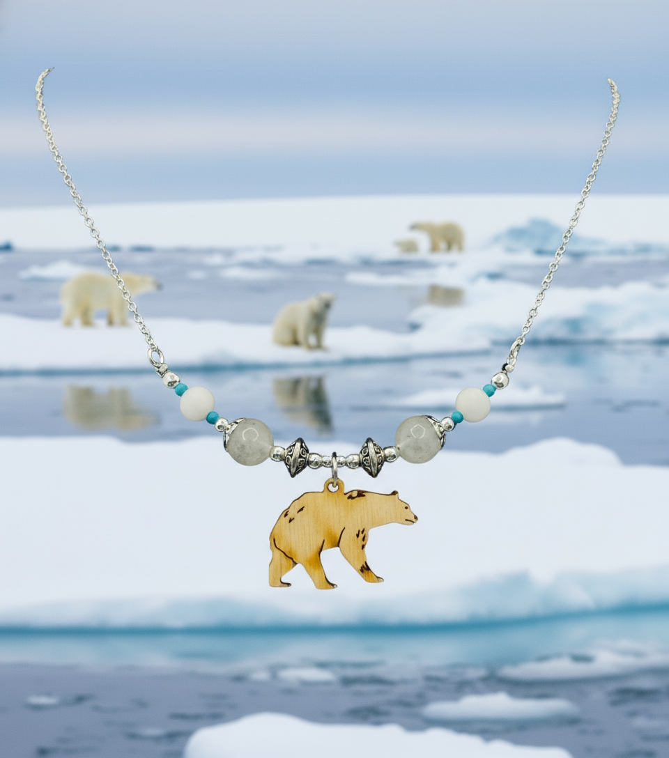 Polar Bear Beaded Wire Chain Necklace