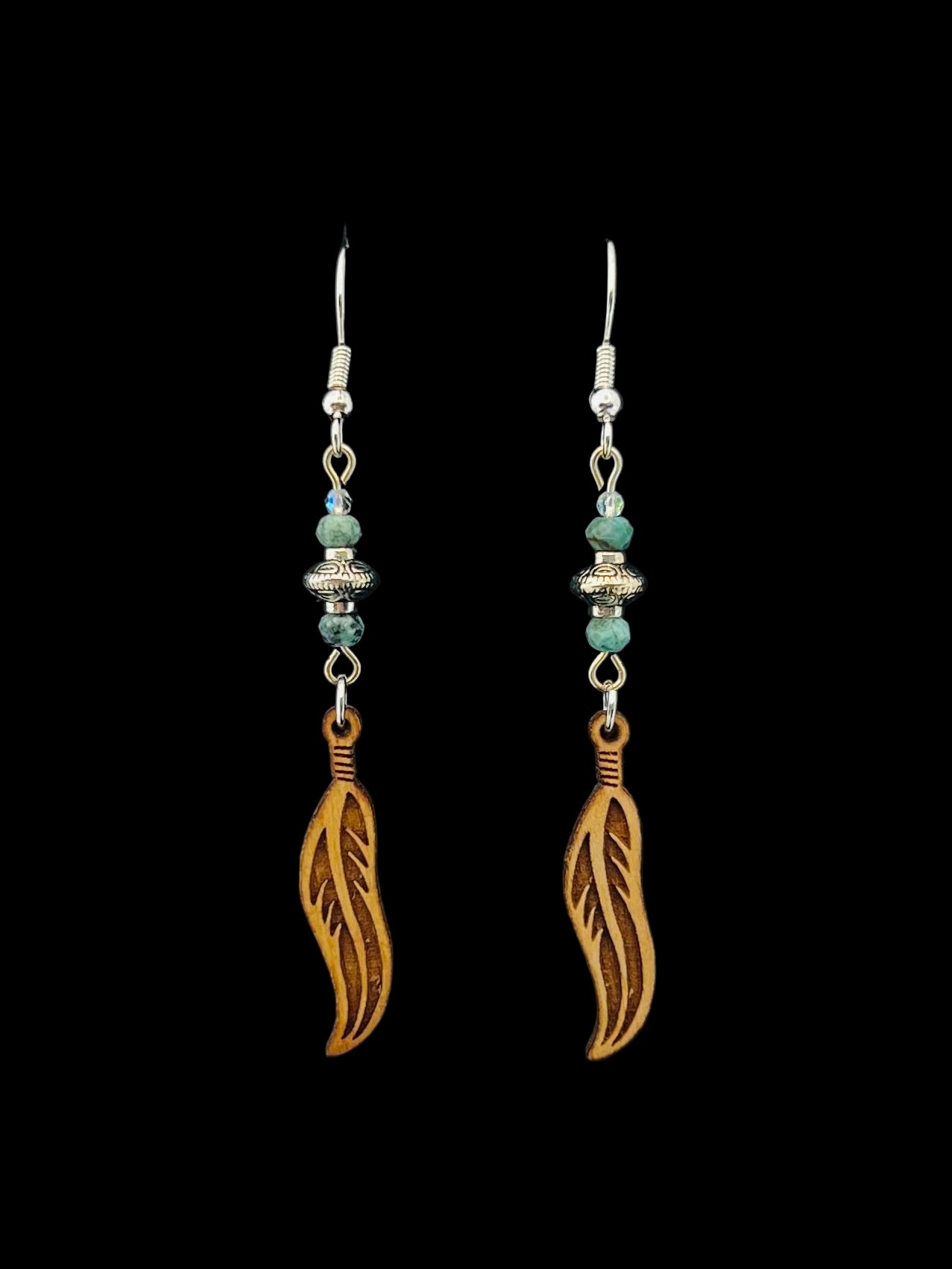 Wood Feather Necklace & Earrings Set