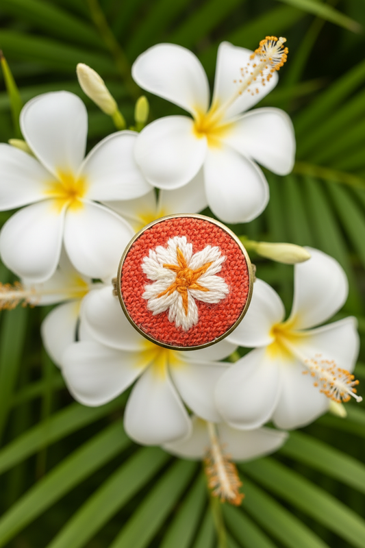 Embroidered Flower Ring (Adjustable)