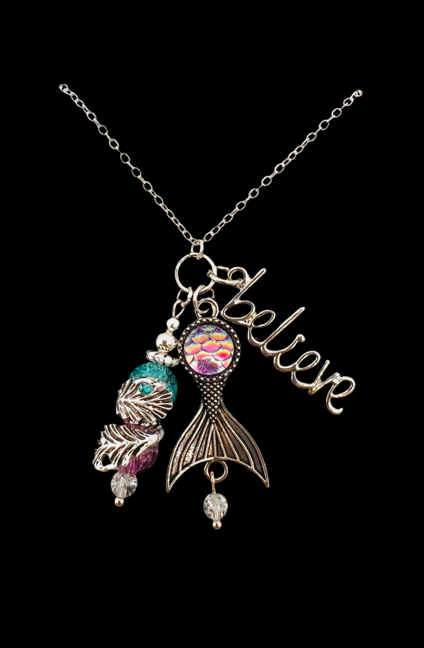 Mermaid Tail Cluster Pendant Necklace