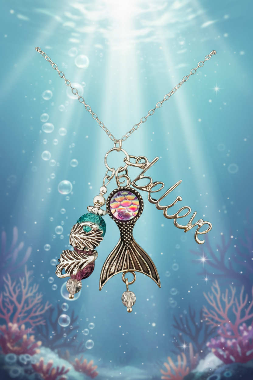 Mermaid Tail Cluster Pendant Necklace