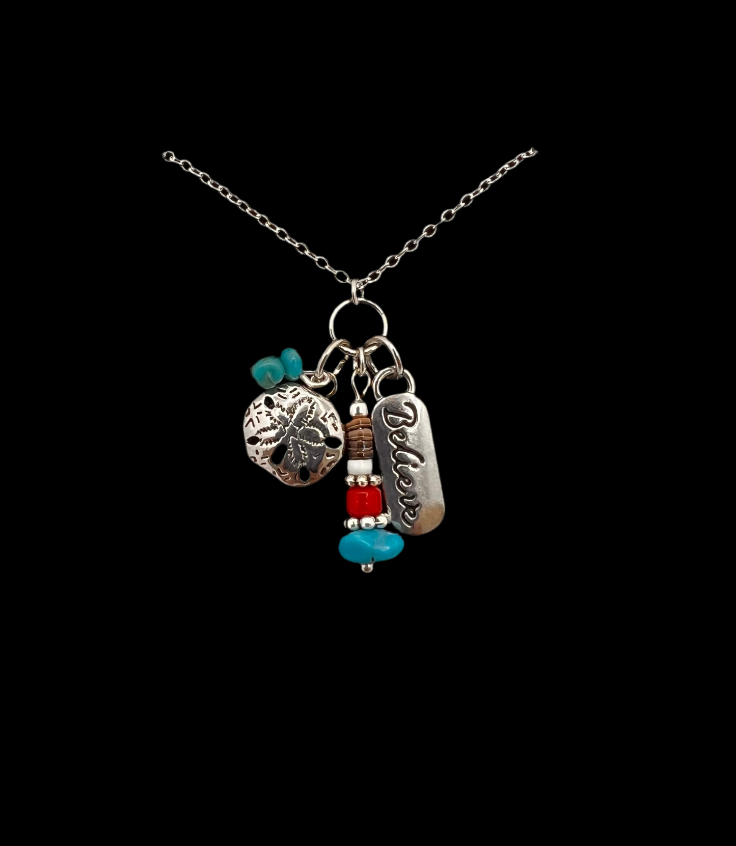 Sand Dollar & Believe Cluster Pendant Necklace